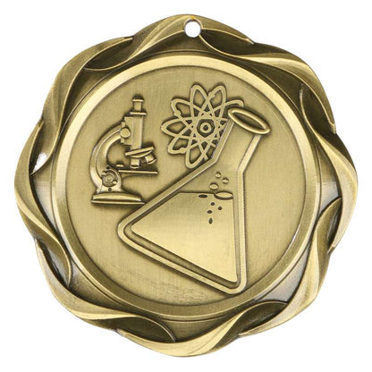 Science Fusion Medal- Gold | Engraved Science Medallion - 3 Inch Wide Decade Awards
