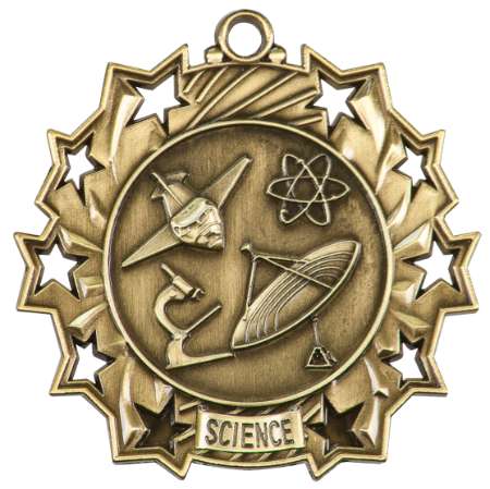 Science Ten Star Medal - Gold, Silver or Bronze | Engraved Scientific 10 Star Medallion - 2.25 Inch Wide Decade Awards