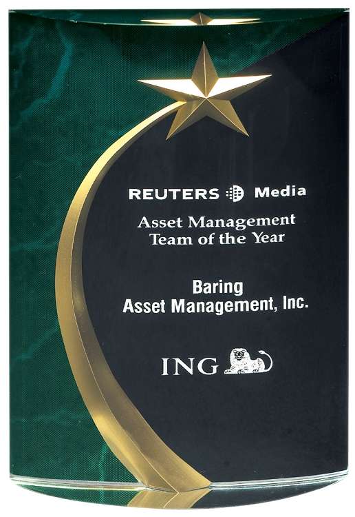 Shooting Star Award - Blue, Green or Red | Engraved Rounded Acrylic Award - 6", 6.75" or 7.75" Decade Awards