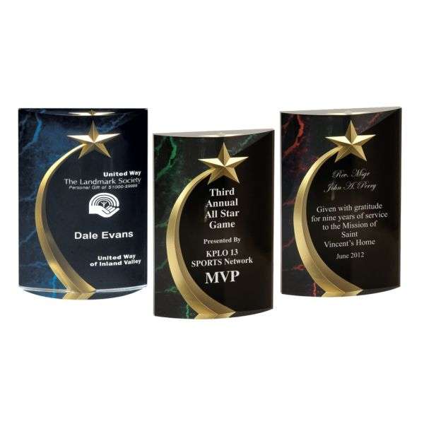 Shooting Star Award - Blue, Green or Red | Engraved Rounded Acrylic Award - 6", 6.75" or 7.75" Decade Awards
