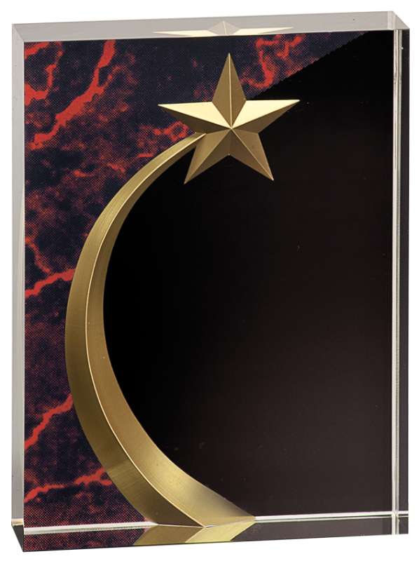 Shooting Star Square Acrylic Trophy - Blue, Red or Green | Engraved Star Corporate Award - 6", 6.75" or 7.75" Decade Awards