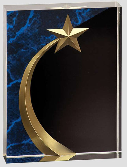 Shooting Star Square Acrylic Trophy - Blue, Red or Green | Engraved Star Corporate Award - 6", 6.75" or 7.75" Decade Awards