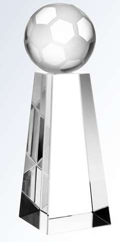 Soccer Ball Crystal Tower Trophy | Engraved Crystal Soccer Award - 6", 7" or 8" Tall Decade Awards