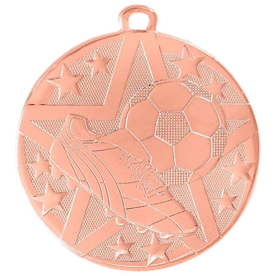 Soccer Superstar Medal - Gold, Silver, or Bronze | Engraved Superstar Futbol Medallion - 2 Inch Wide Decade Awards