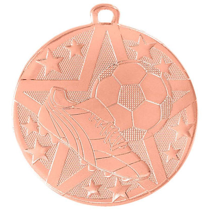 Soccer Superstar Medal - Gold, Silver, or Bronze | Engraved Superstar Futbol Medallion - 2 Inch Wide Decade Awards