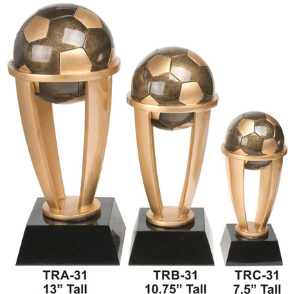 Soccer Gold Tower Trophy | Engraved Soccer Award - 13, 10.75 or 7.5 Inch Tall