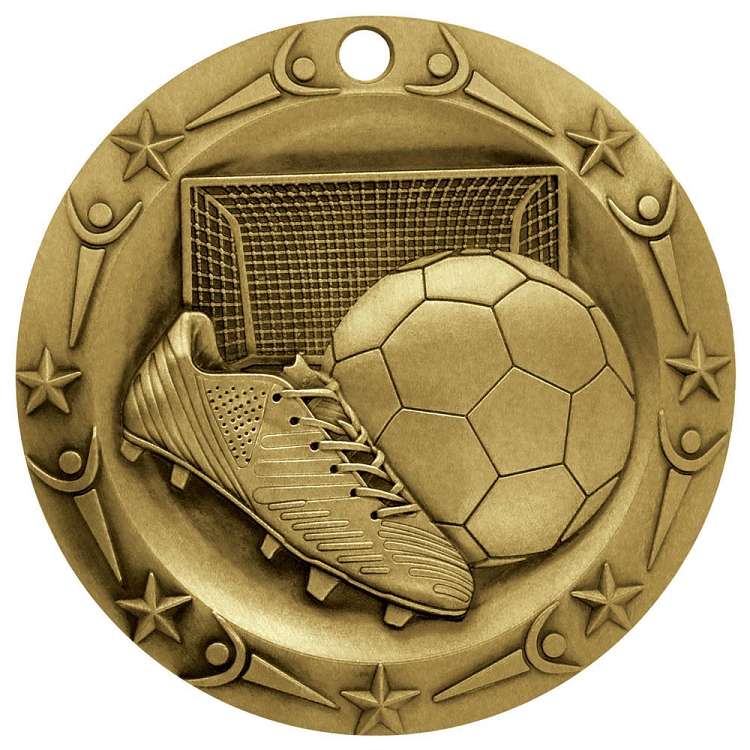 Soccer World Class Medal - Gold, Silver or Bronze | Engraved Futbol Medallion - 3 Inch Wide Decade Awards