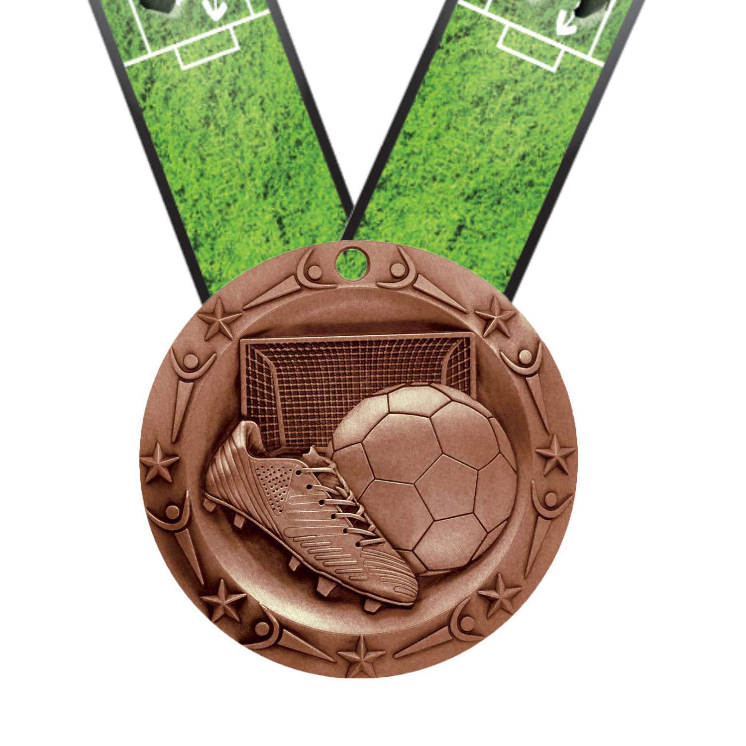Soccer World Class Medal - Gold, Silver or Bronze | Engraved Futbol Medallion - 3 Inch Wide Decade Awards