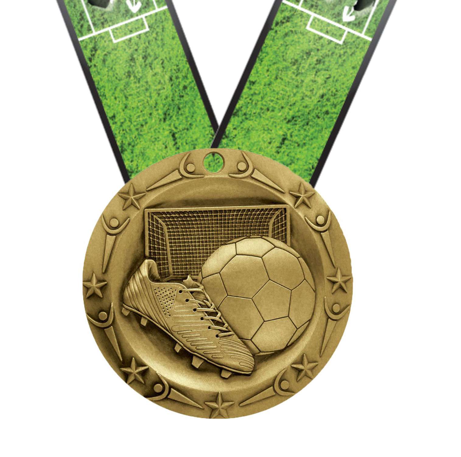 Soccer World Class Medal - Gold, Silver or Bronze | Engraved Futbol Medallion - 3 Inch Wide Decade Awards
