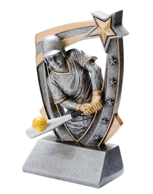 Softball Trophy, 3D Star Resin | Engraved Slow Pitch Award - 5.25 Inch Tall Decade Awards