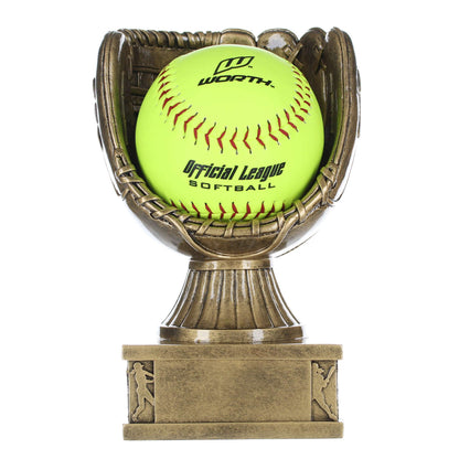 Softball Glove Action Pedestal Trophy | Engraved Gold Slow / Fast Pitch Award - 8 Inch Tall Decade Awards