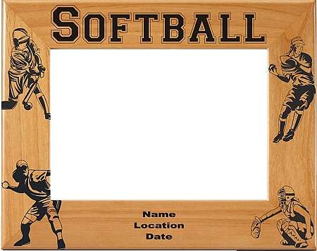 Softball Picture Frame 4 - Personalized | Laser Engraved Wood Frame - 3 Sizes Decade Awards