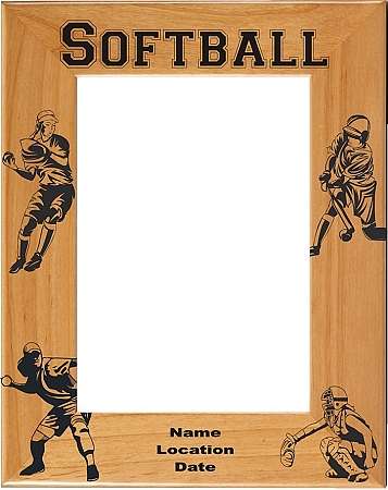 Softball Picture Frame 4 - Personalized | Laser Engraved Wood Frame - 3 Sizes Decade Awards