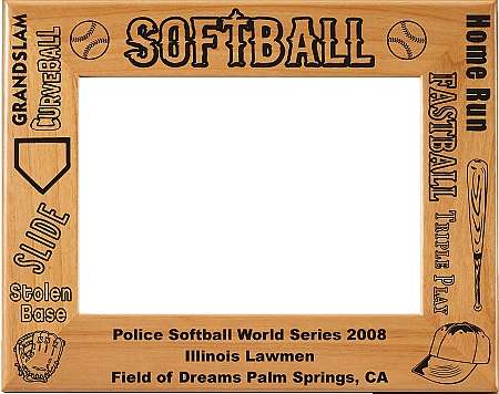 Softball Picture Frame - Personalized | Laser Engraved Wood Frame - 3 Sizes Decade Awards
