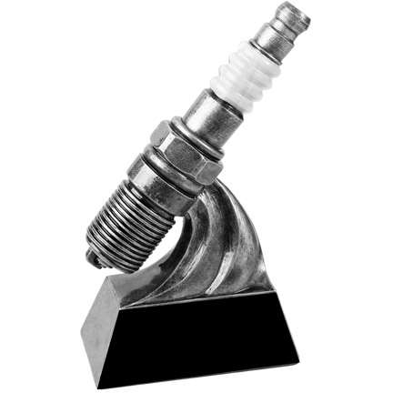 Spark Plug Trophy - Antique Silver | Engraved Spark Plug Award - 6 or 8 Inch Tall Decade Awards