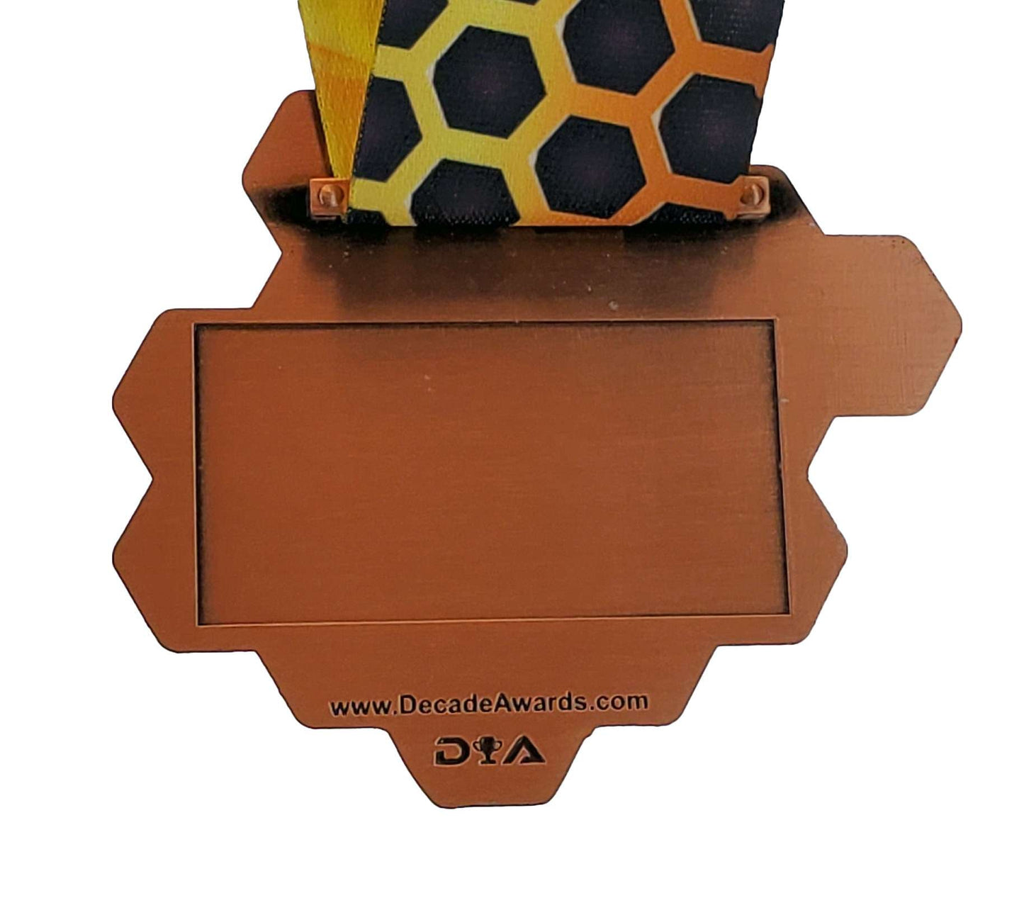 Spelling Bee Honeycomb Medal - Gold, Silver or Bronze | Engraved Spelling B Medal with Honeycomb Neckband - 3.25 Inch Wide Decade Awards