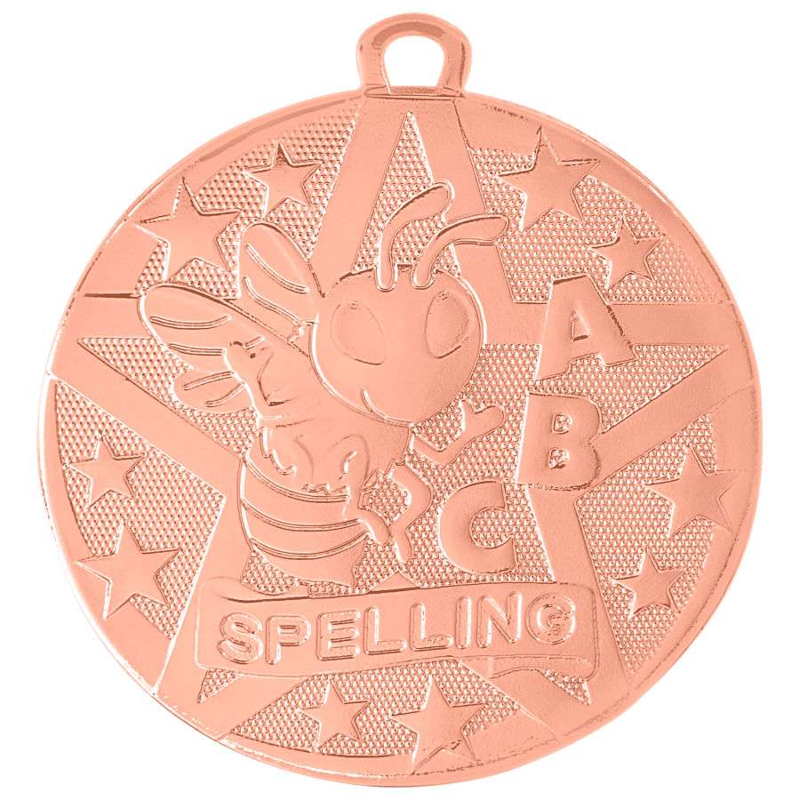 Spelling Bee Superstar Medal - Gold, Silver, or Bronze | Engraved Superstar Spelling Medallion - 2 Inch Wide Decade Awards