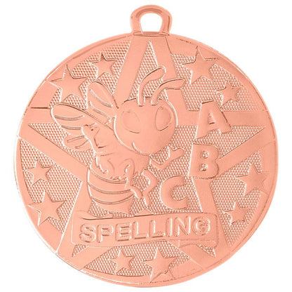 Spelling Bee Superstar Medal - Gold, Silver, or Bronze | Engraved Superstar Spelling Medallion - 2 Inch Wide Decade Awards
