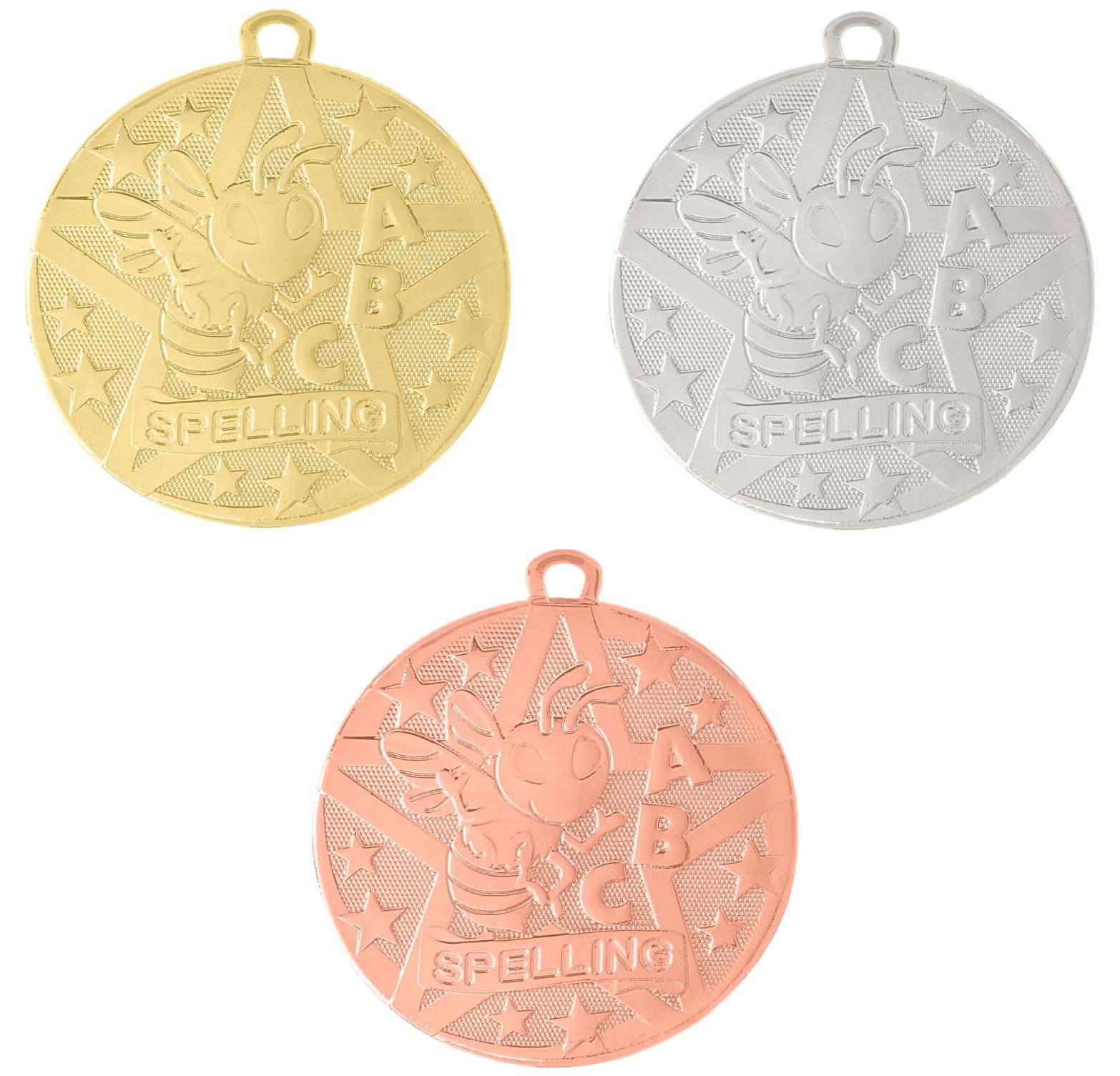 Spelling Bee Superstar Medal - Gold, Silver, or Bronze | Engraved Superstar Spelling Medallion - 2 Inch Wide Decade Awards
