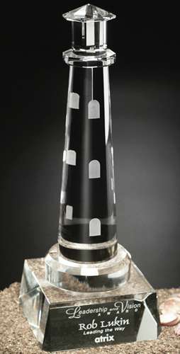 Spirit Rock Lighthouse Crystal Corporate Award | Engraved Crystal Lighthouse - 7" or 10.75" Decade Awards