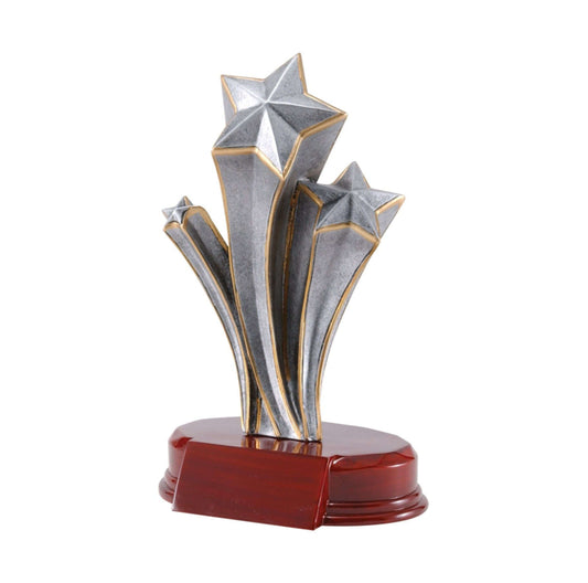 Star Award - Silver & Gold | Engraved Triple Shooting Star Trophy - 7.25" Tall Decade Awards