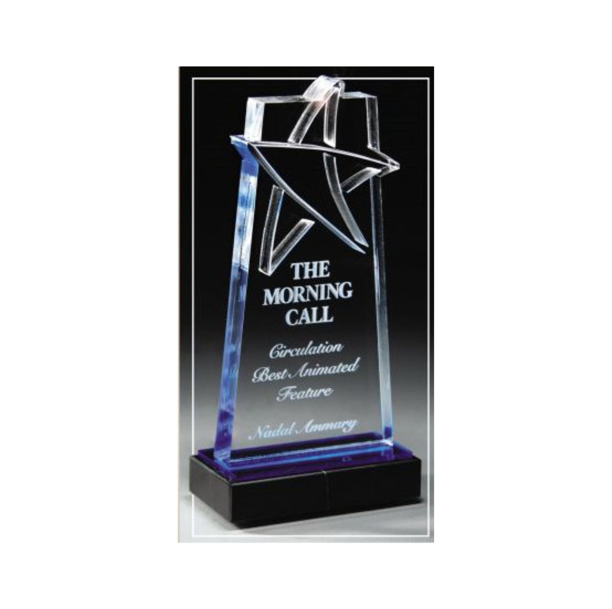 Star Gazer Tower Acrylic Trophy - Blue or Gold | Engraved Star Corporate Award - 7 Inch Tall Decade Awards