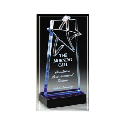 Star Gazer Tower Acrylic Trophy - Blue or Gold | Engraved Star Corporate Award - 7 Inch Tall Decade Awards