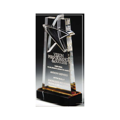 Star Gazer Tower Acrylic Trophy - Blue or Gold | Engraved Star Corporate Award - 7 Inch Tall Decade Awards