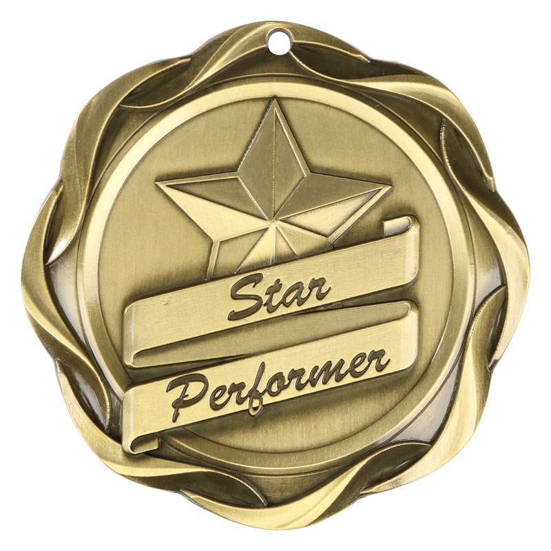 Star Performer Fusion Medal- Gold | Engraved Performance Medallion - 3 Inch Wide Decade Awards