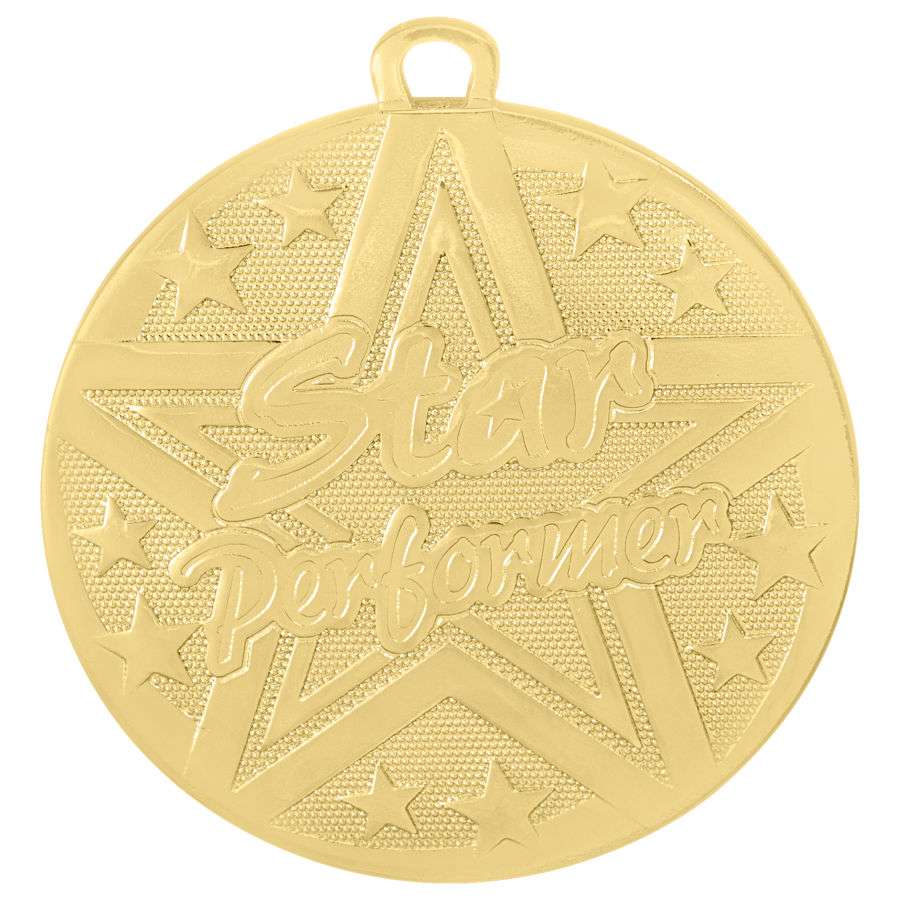 Star Performer Superstar Medal - Gold | Engraved Superstar Star Performer Medallion - 2 Inch Wide Decade Awards