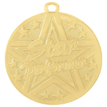 Star Performer Superstar Medal - Gold | Engraved Superstar Star Performer Medallion - 2 Inch Wide Decade Awards