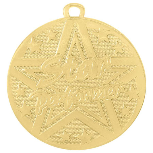 Star Performer Superstar Medal - Gold | Engraved Superstar Star Performer Medallion - 2 Inch Wide Decade Awards