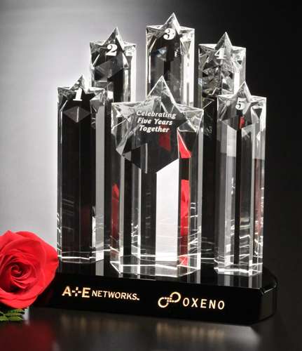 Star Prominence Crystal Trophy | Engraved Star Team Corporate Award - 9" Decade Awards