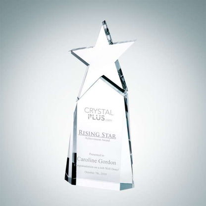Star Triumphant Crystal Trophy - Clear, Blue or Green | Engraved Star Corporate Award - 9 Inch Tall Decade Awards