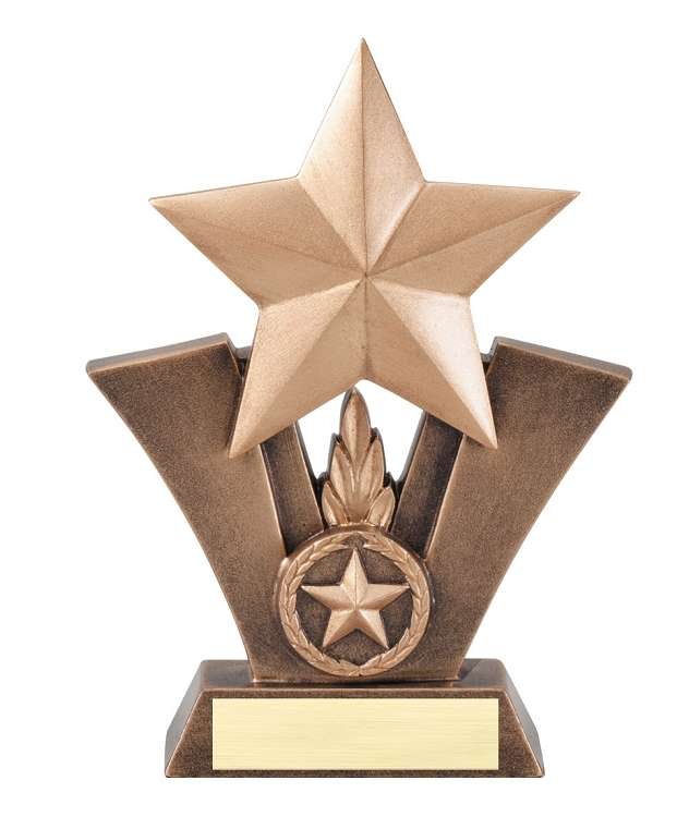 Star Victory Sculpture Trophy | Engraved Gold Star Award - 6 or 7.5 Inch Tall Decade Awards
