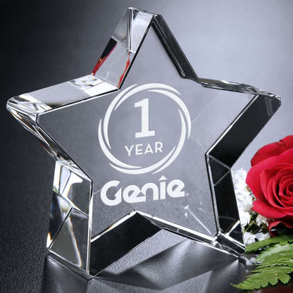 Superstar Crystal Corporate Award | Engraved Star Trophy - 3" Tall Decade Awards