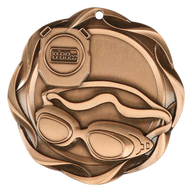 Swimming Fusion Medal- Gold, Silver or Bronze | Engraved Swimming Medallion - 3 Inch Wide Decade Awards