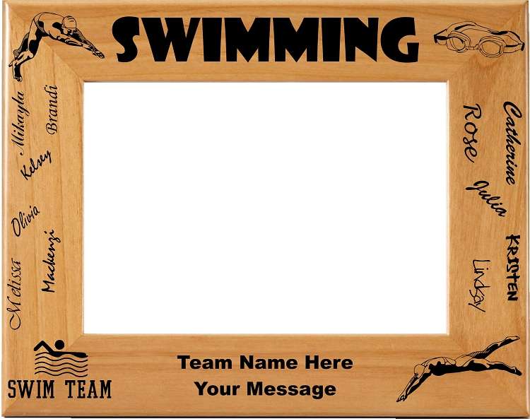 Swim Team NAMES Picture Frame, Personalized | Laser Engraved Wood Frame - 3 Sizes Decade Awards