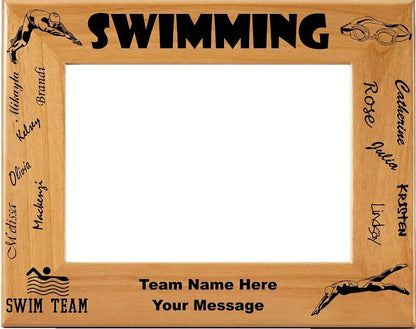 Swim Team NAMES Picture Frame, Personalized | Laser Engraved Wood Frame - 3 Sizes Decade Awards