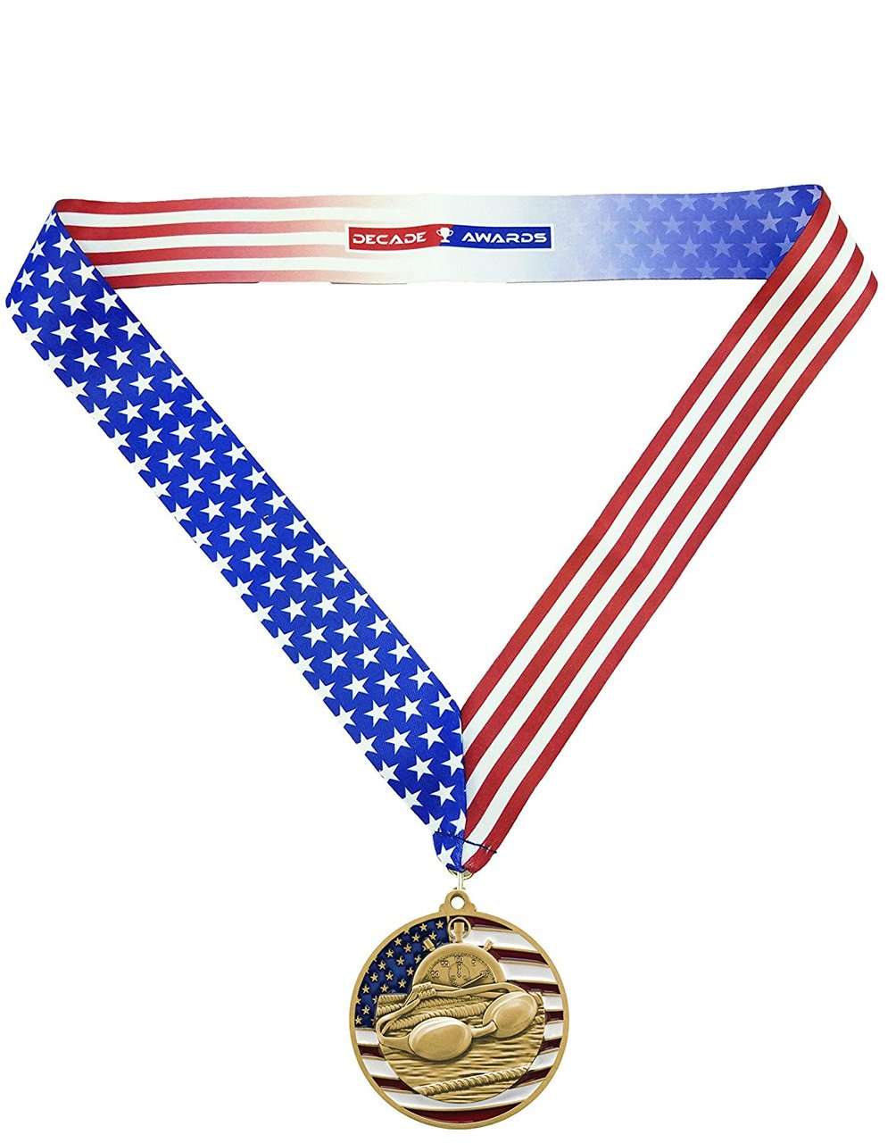 Swimming Patriotic Medal - Gold, Silver or Bronze | Engraved Swim Meet Medal - 2.75 Inch Wide Decade Awards