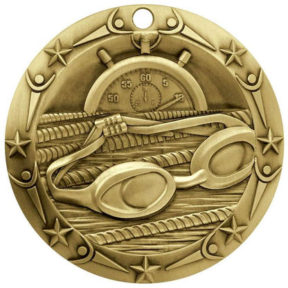 Swimming World Class Medal - Gold, Silver or Bronze | Engraved Swim Meet Medallion - 3 Inch Wide Decade Awards