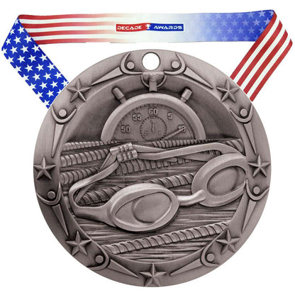 Swimming World Class Medal - Gold, Silver or Bronze | Engraved Swim Meet Medallion - 3 Inch Wide Decade Awards