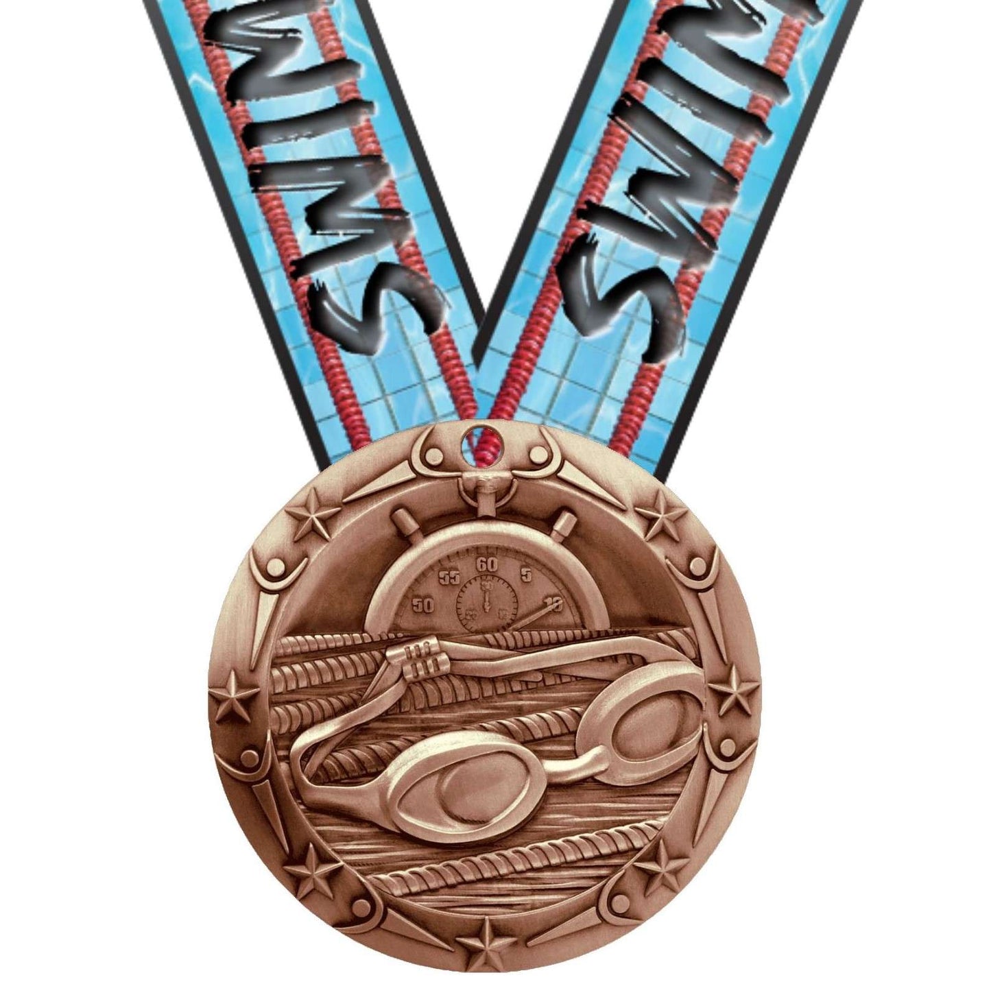 Swimming World Class Medal - Gold, Silver or Bronze | Engraved Swim Meet Medallion - 3 Inch Wide Decade Awards