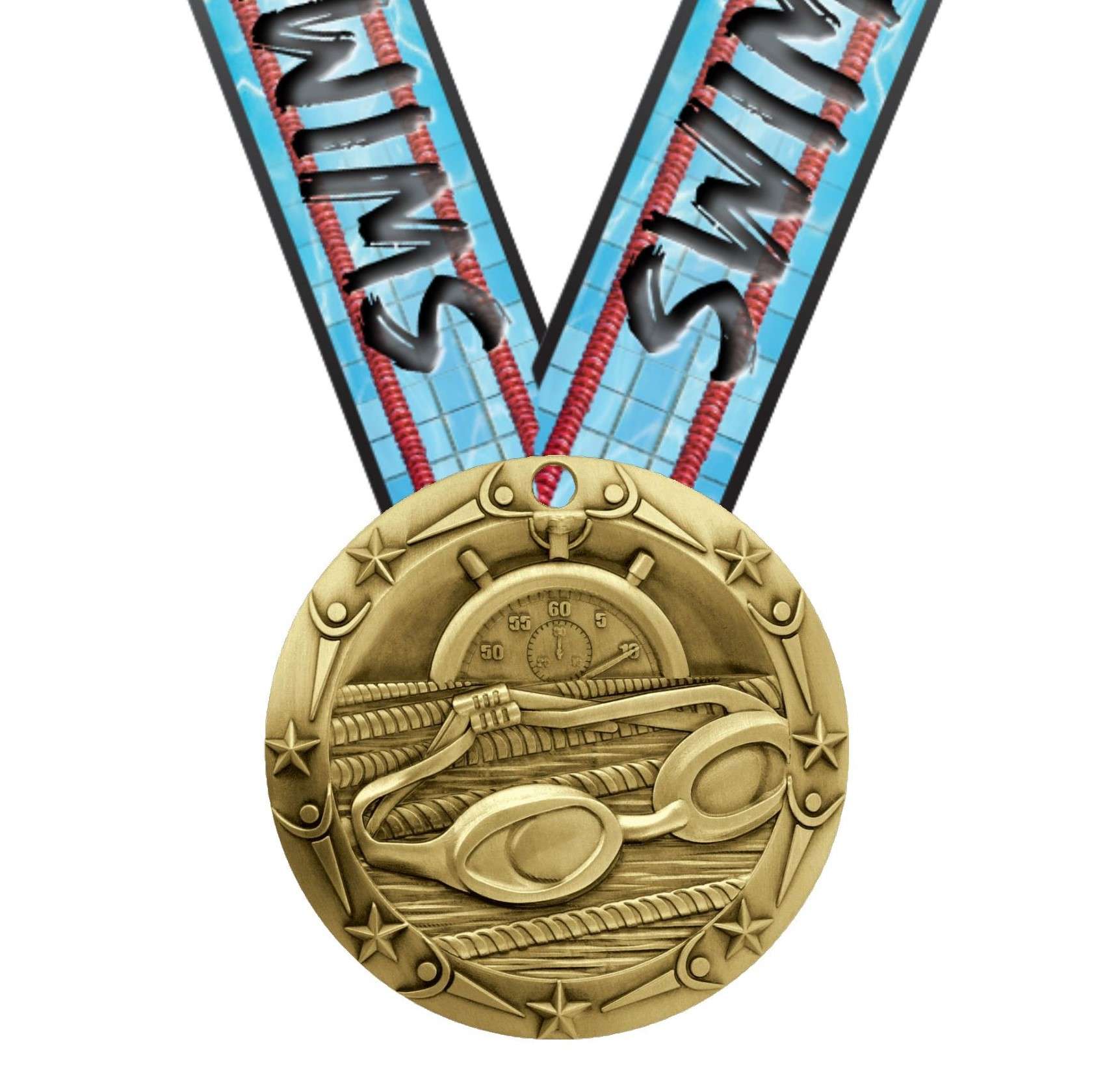 Swimming World Class Medal - Gold, Silver or Bronze | Engraved Swim Meet Medallion - 3 Inch Wide Decade Awards