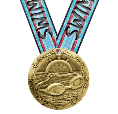Swimming World Class Medal - Gold, Silver or Bronze | Engraved Swim Meet Medallion - 3 Inch Wide Decade Awards