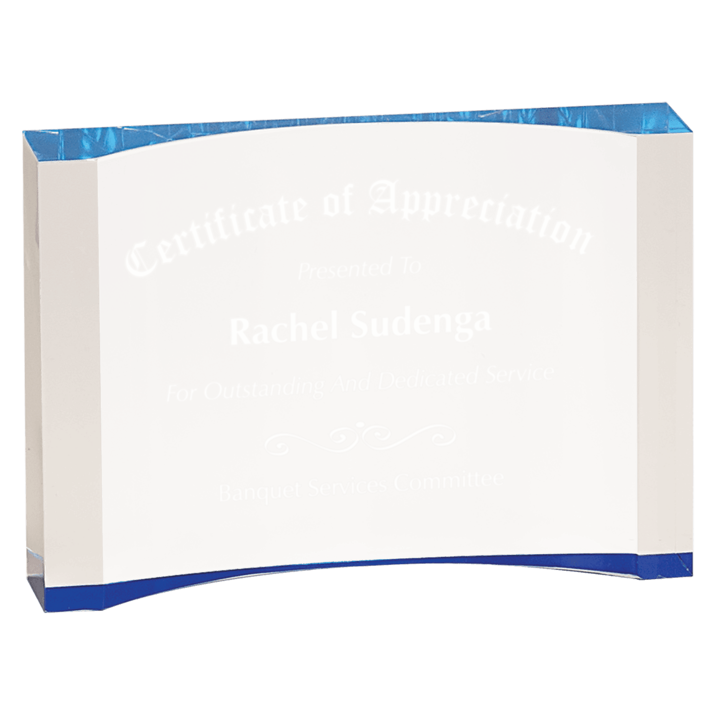 Crescent Acrylic Trophy | Blue or Gold | Personalized Corporate Award | 3.5x5 or 4.5x 7