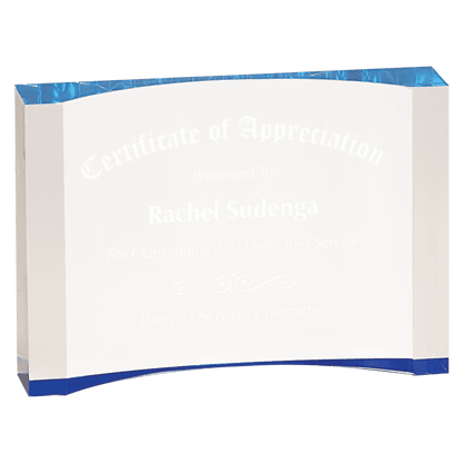 Crescent Acrylic Trophy | Blue or Gold | Personalized Corporate Award | 3.5x5 or 4.5x 7