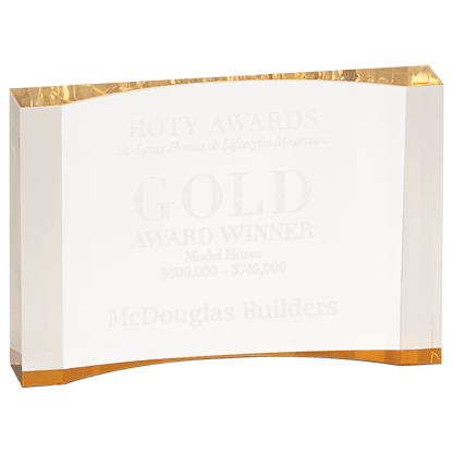 Crescent Acrylic Trophy | Blue or Gold | Personalized Corporate Award | 3.5x5 or 4.5x 7