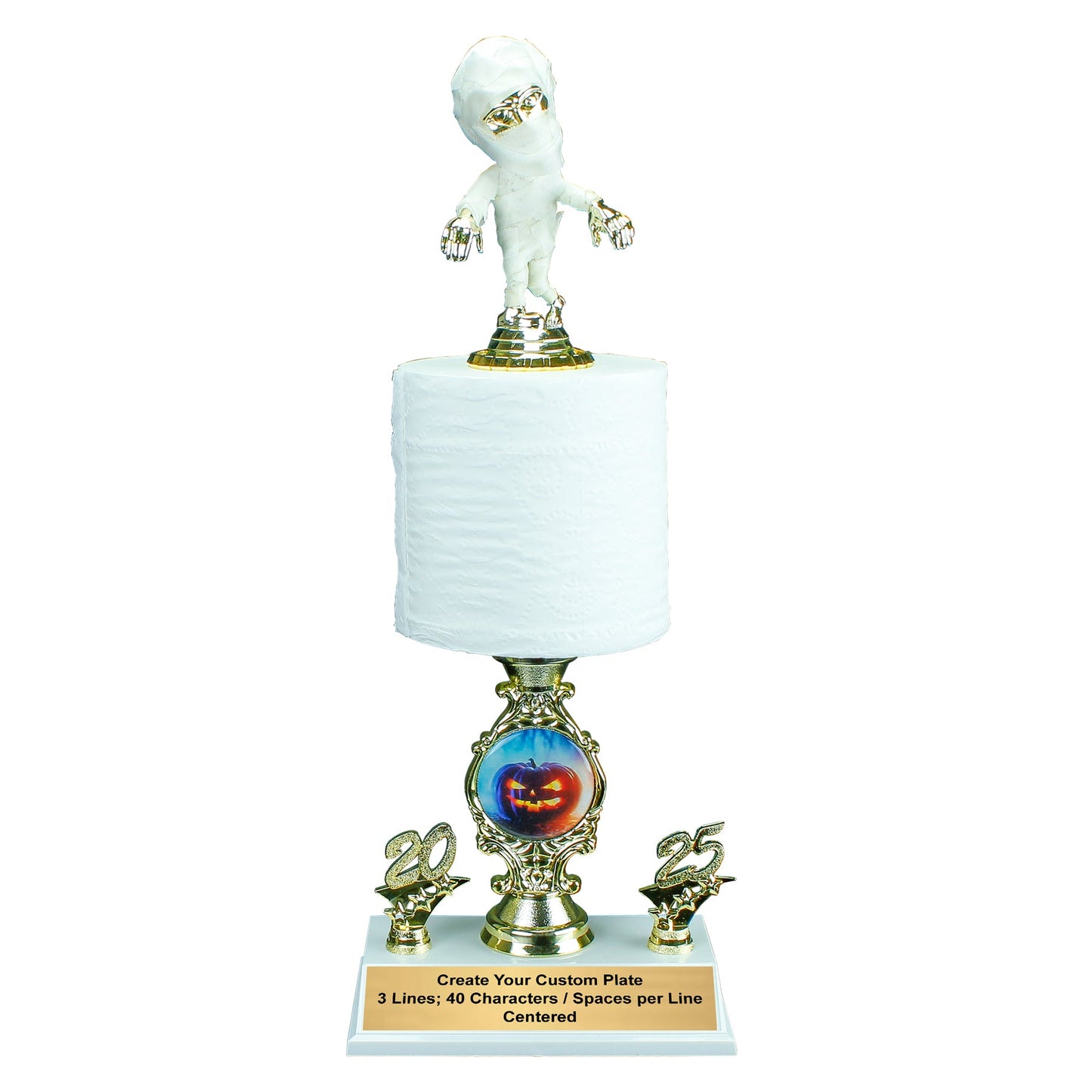 Spooky Halloween Mummy Toilet Paper Trophy with free custom engraving – 16.5 inch award by Decade Awards