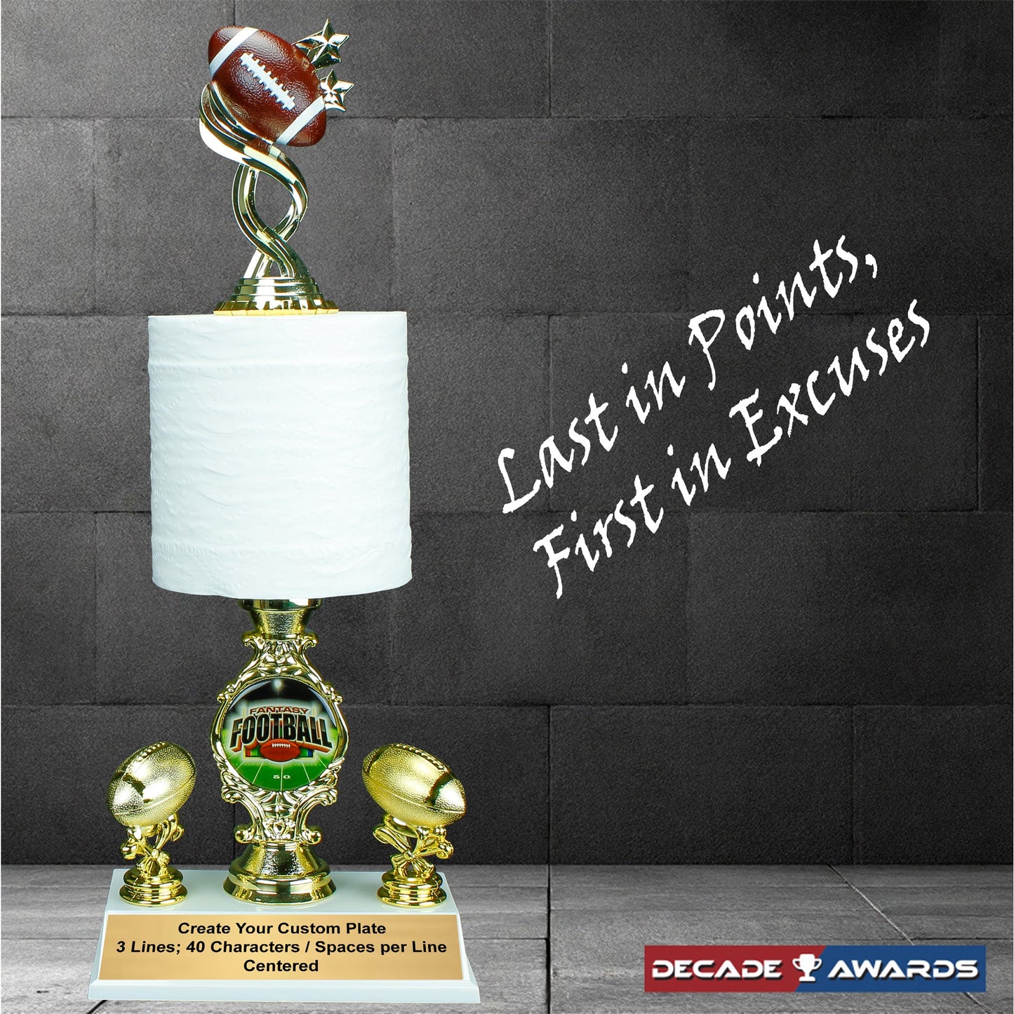 Fantasy Football Toilet Paper Trophy with football topper custom engraved loser award – Decade Awards